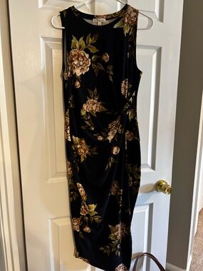 Karen Kane Blue Midi Dress with Beige Floral Print